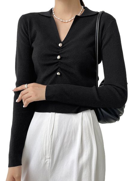 

dazy ruched button detail sweater y0il#, White;black