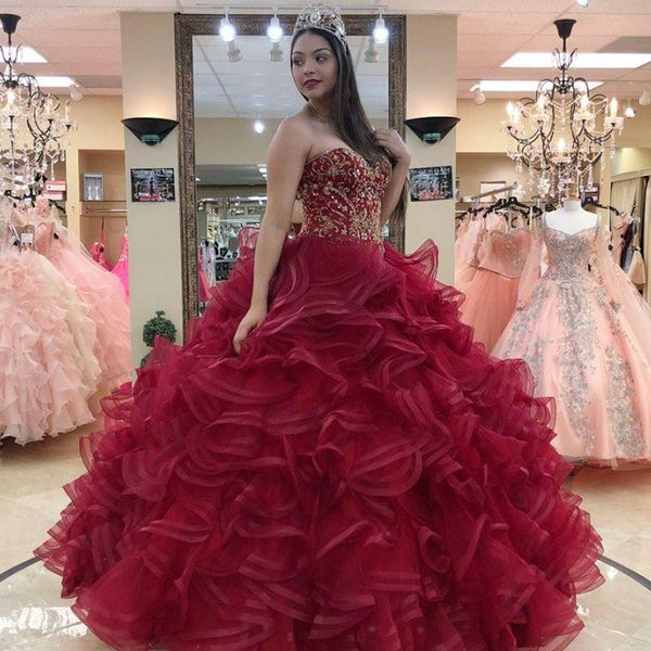 

layered burgundy quinceanera dresses with golden beaded sequins ball gown puffy corset debut gowns for 15 year girl birthday, Blue;red