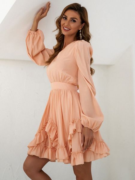 

missord solid ruffle hem dress w2wy#, Black;gray
