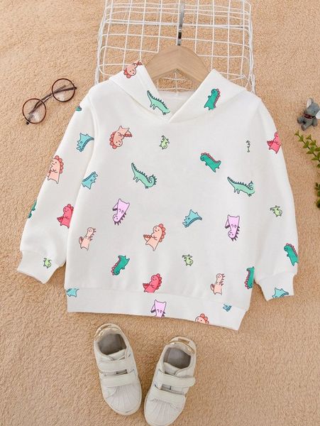 

toddler boys cartoon dinosaur print thermal hoodie she, Black