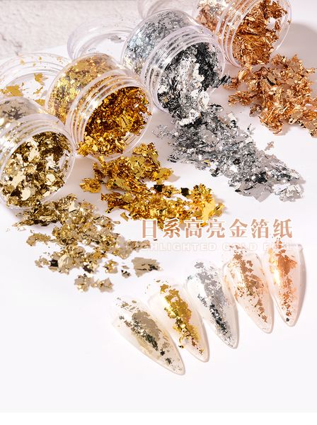 

rose gold silver irregular aluminum foil paper nail art sticker 3d glitter diy manicure uv gel polish nail decoration tools, Black