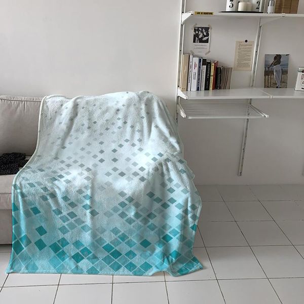 Одеяла спальня теплые геометрические синие квадраты градиентный диван бросок детей младенца мягкий самолет портативный одеял