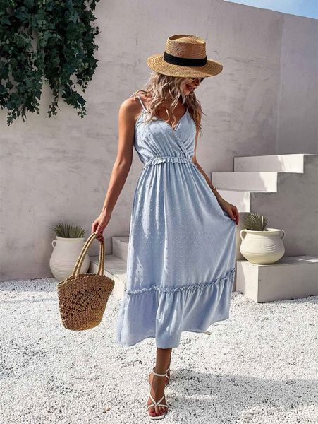 

swiss dot frill trim cami dress u84p#, Black;gray