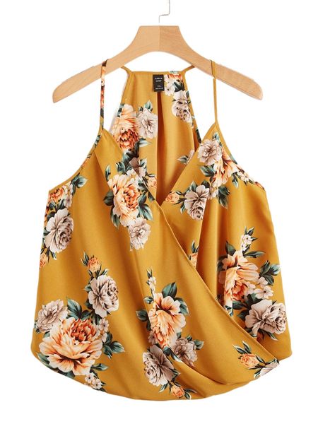 

plus floral print high low cami j8ga#, Black
