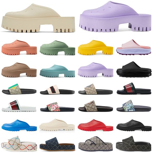 

luxury designer slide sandals womens platform perforated sandal flowers printing slippers denim fabic leather summer beach shoes loafers, Black