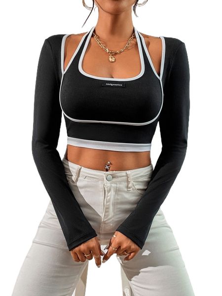 

letter patched contrast binding tee i9tw#, White