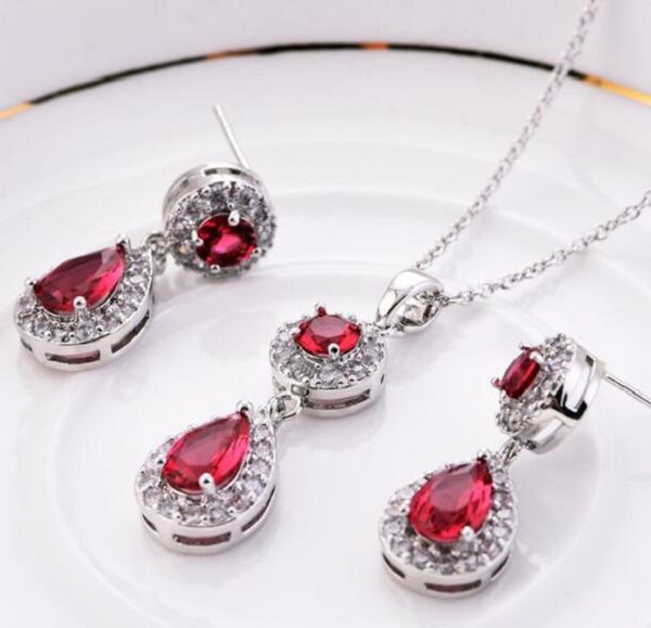 

zircon water drop earrings necklace chains small suit for women, Silver