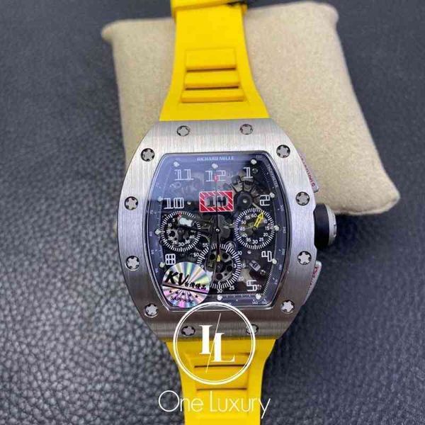 Richarsmill Luxo Mens Relógios Mecânicos Relógio de Pulso Relógio Original 011 Rms11-03 Felipe Massa Flyback Cronógrafo Caixa de Titânio em Amarelo Rubb