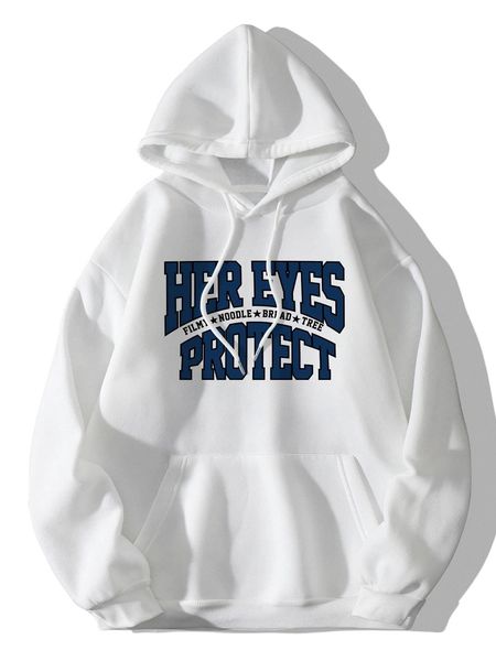

star & letter graphic kangaroo pocket drawstring thermal hoodie z6mi#, Black