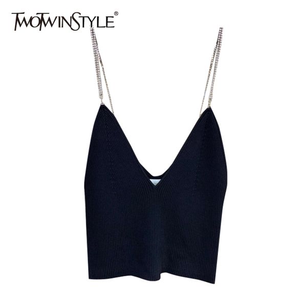 

knitted patchwork diamond tank for women v neck sleeveless slim vest female fashion clothing summer 210423, White