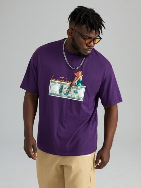 

extended sizes men cash & figure graphic tee e9h7#, White;black