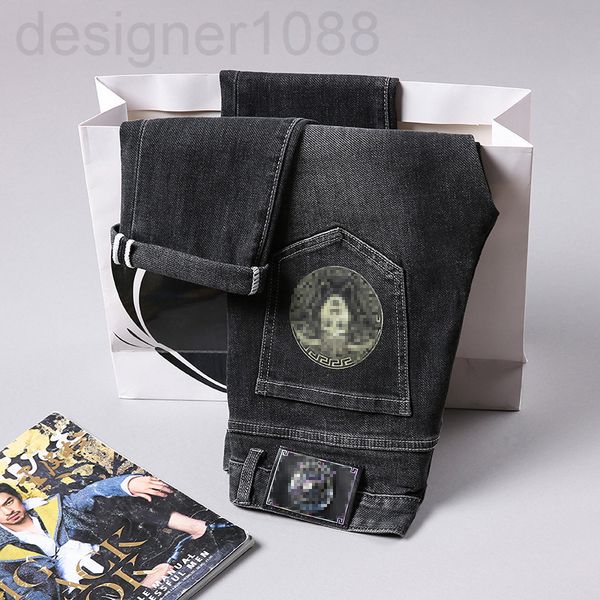 

men's jeans designer 2022 spring and autumn elastic men's grey jeans dark blue european fashion brand slim feet r4q0