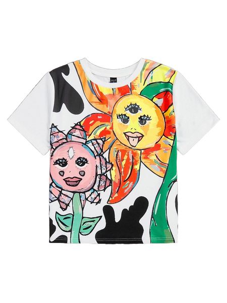 

x jas cartoon graphic round neck tee c3sd#, White
