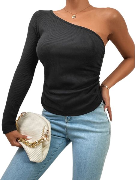 

one shoulder ruched side tee h9ee#, White