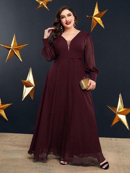 

plus swiss dot bishop sleeve dress 20db#, Black