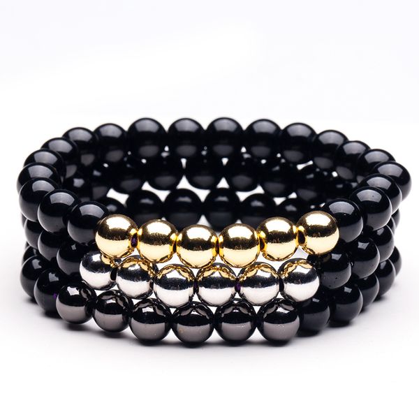 

8mm black hematite charm bracelets elasticity bead bracelet for women men friend jewelry