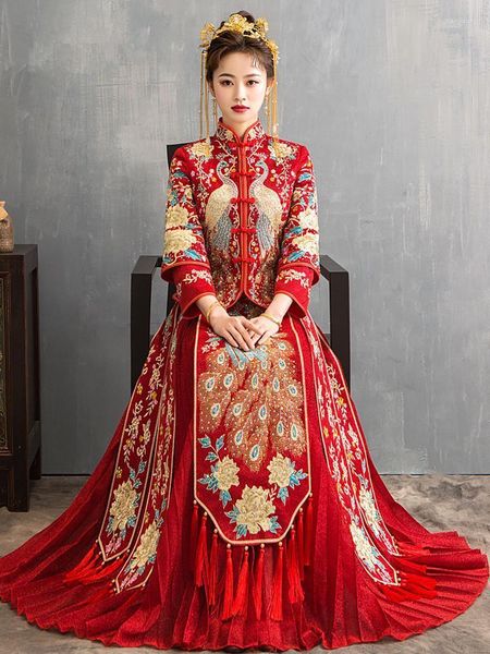 Этническая одежда традиционные китайские свадебные платья Восточное стиль платья в стиле Китай плюс размер 6xl 2022 Современный Cheongsam Red Qipao Long