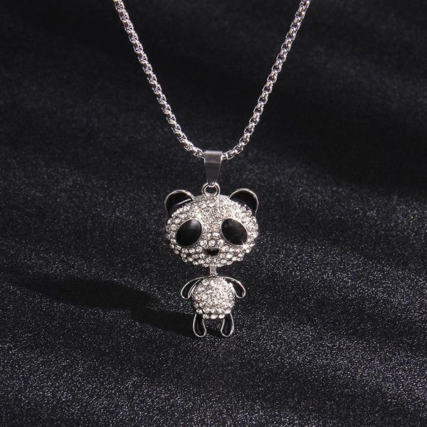 Collane con ciondolo Moda Cute Diamond Panda Collana punk in acciaio inossidabile per donna Uomo Hip Hop Catena lunga maglione 2022 Gioielli GiftPendant