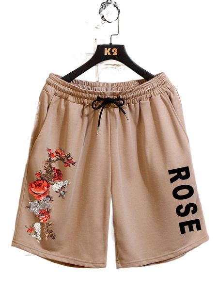 

men floral & letter graphic drawstring shorts 19hj#, White;black