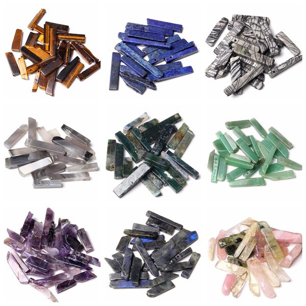 

natural amazonite labradorite clear quartz crystal stone charms point beads pendant loose drill spacer lazuli beads jewelry making, Bronze;silver