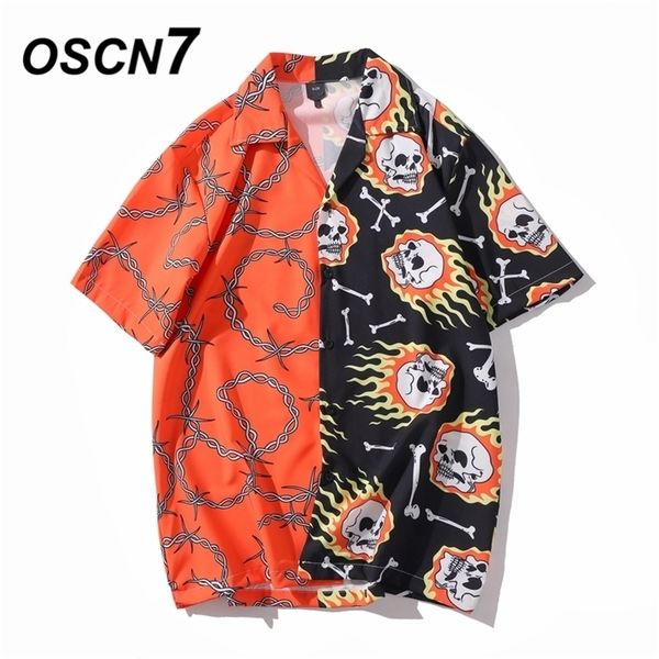 

oscn7 casual printed short sleeve shirt men street hawaii beach oversize women fashion harujuku shirts for men xq90, White;black