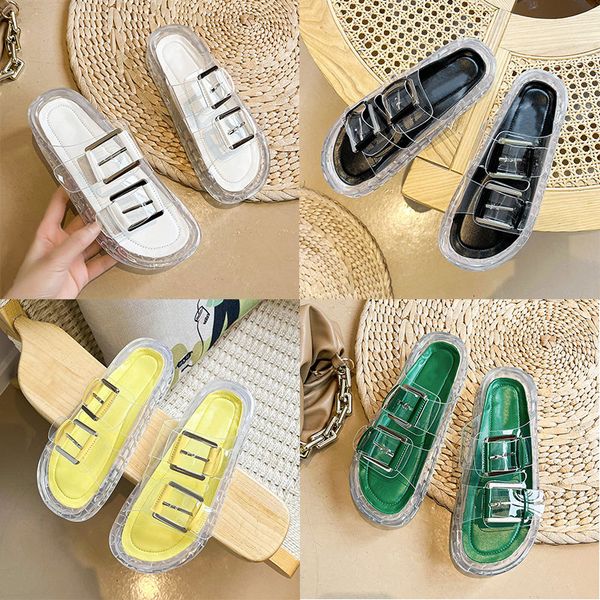 

fashion summer beach shoes rubber jelly slipper men women sandals white flat non-slip buckle transparent crystal slippers size 35-45
