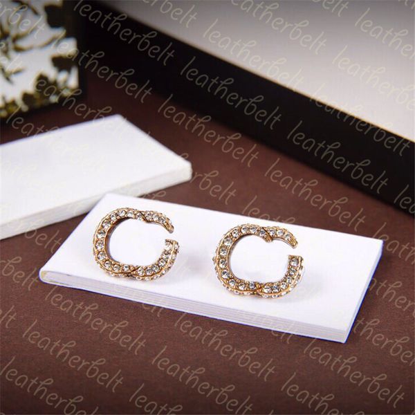 

vintage diamond stud classic double letter earrings designer brass ear stud womens street trendy earring with box, Golden;silver