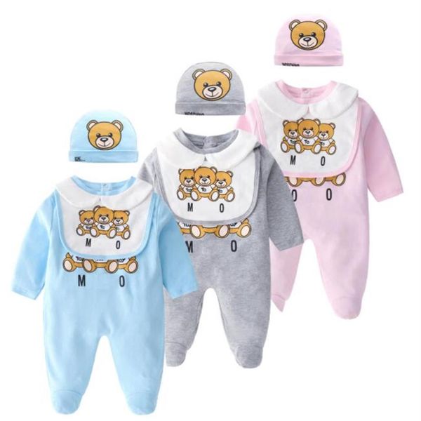 

retail newborn baby romper 2pcs set with cap cotton onesies printed jumpsuit one-piece outfit jumpsuits toddle infant kids designe2468, Blue