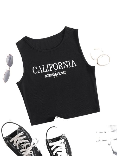 

letter graphic rib-knit crop tank k8ld#, White