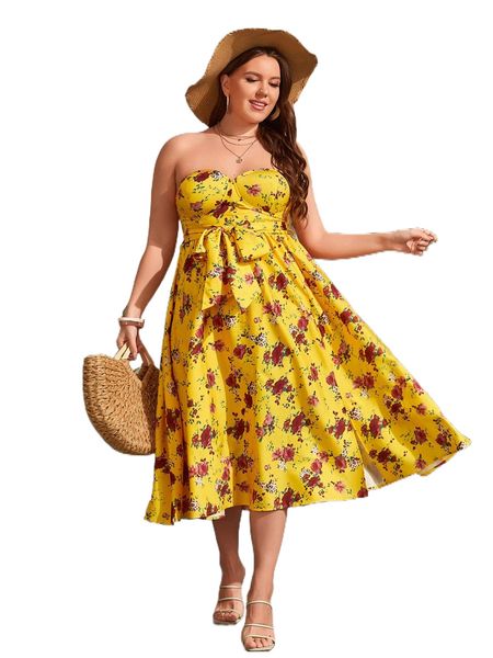 

plus floral print bustier formal dress b393#, Black