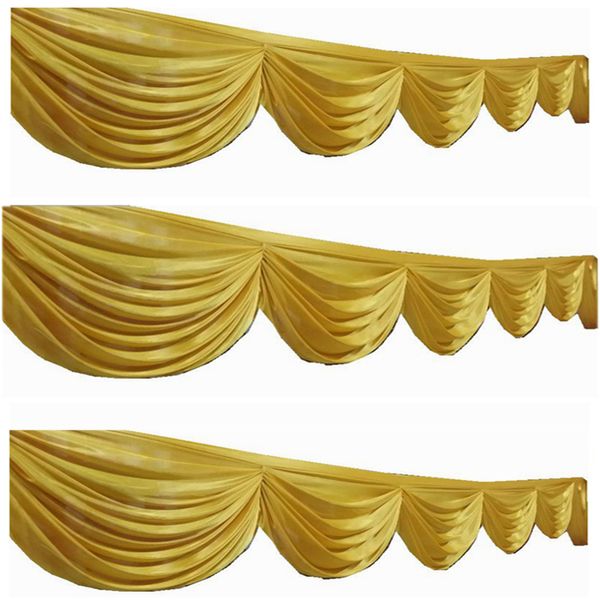 

10m long bright gold swag valance drape for wedding backdrop curtain stage background party event ladder decoration