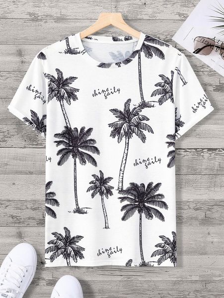 

men letter & palm tree print tee u7dk#, White;black
