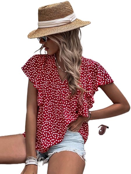 

ditsy floral print butterfly sleeve blouse l9dv#, White