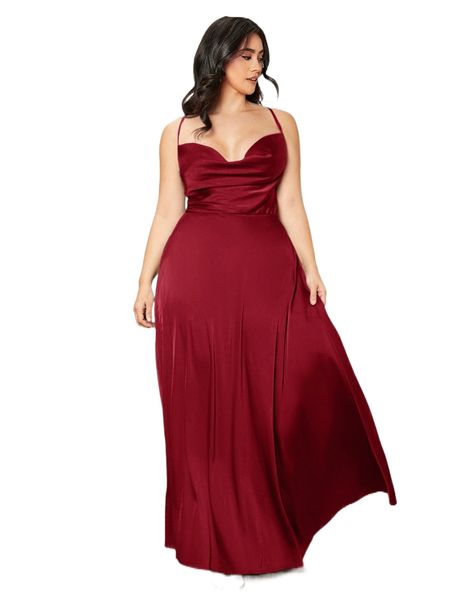 

plus draped lace up backless satin formal dress y0uu#, Black