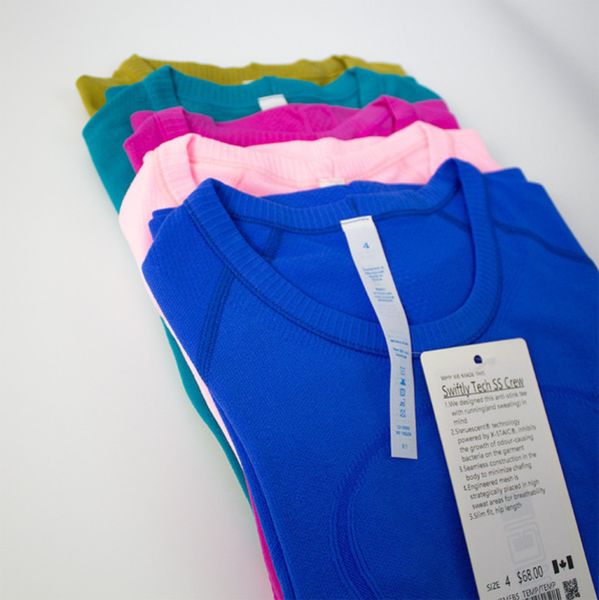 

fashion brand lu t shirts short sleeve o neck sports t-shirt women fitness stretchy yoga tshirts breathable high elastic athletic workout t, White