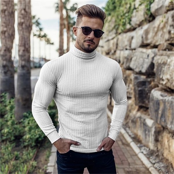 Herbst Winter Mode Rollkragen Herren Dünne Pullover Casual Rollkragen Solide Warme Slim Fit Pullover Männer Rollkragen Pullover Männlich 201221