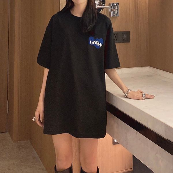 

wave print men's and women oversize round neck short-sleeved cotton t-shirt, White;black