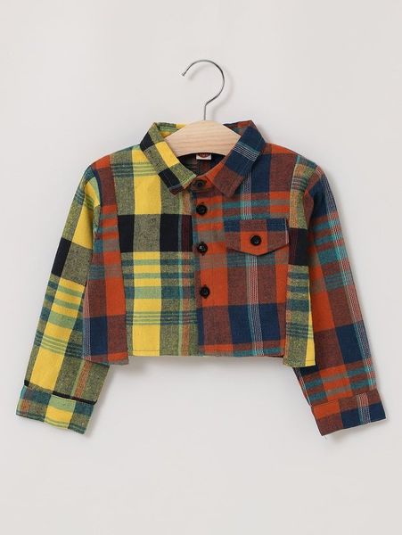 

toddler girls plaid color block flap detail blouse she, White;black