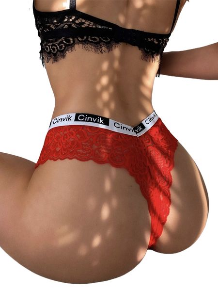 

floral lace letter tape panty v7y4#, Black;red
