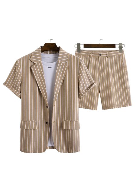 

men striped blazer & shorts without tee k3t7#, White;black