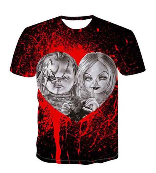 Estilos de hip hop Grande camiseta de mão! Homens Mulheres Roupas Imprimindo Hot 3D Visual Creative Personality Movie Horror Filme Chucky Sua camiseta DX021