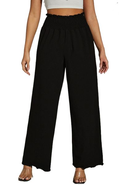 

high waist shirred wide leg pants g1jp#, Black;white