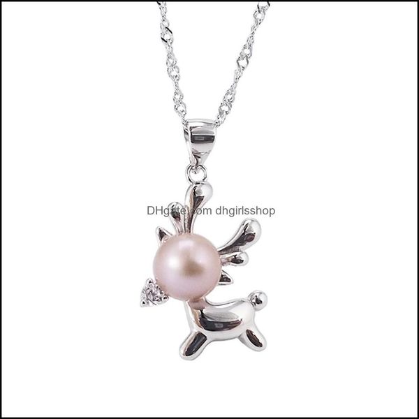 

lockets necklaces pendants jewelry baby deer 100% solid 925 sterling sier pearl pendant necklace settings mounting for women semi dhobw, Silver