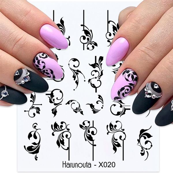 

harunouta french flower vine water decals spring summer leopard alphabet leaves charms sliders nail art stickers decorations tip 220518, Black