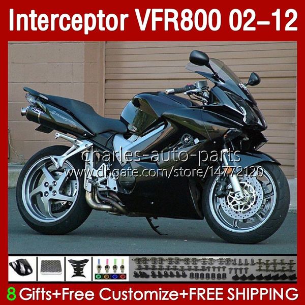 Verkleidungen für HONDA Interceptor VFR800 VFR 800 RR CC 800RR VFR800RR 02 03 04 05 06 07 Körper 129No.85 800CC 2002 2008 2009 2010 2011 2012 VFR-800 Gloss Black 02-12 Karosserie