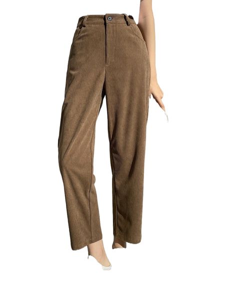 

dazy high waist corduroy straight leg pants r9ku#, Black;white
