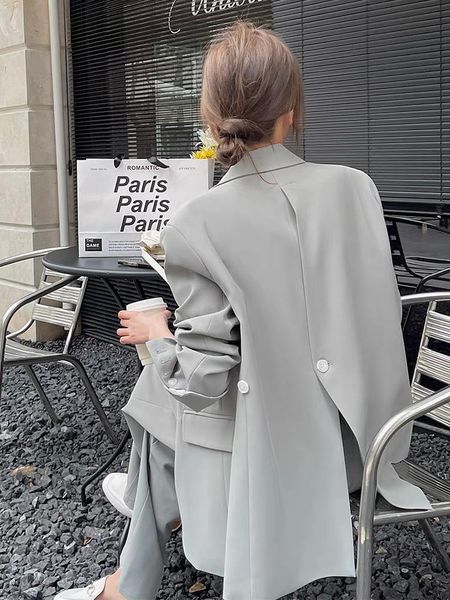 

women's suits & blazers minimalist back split elegant casual official fashion solid outerwear loose women's autumn spring jacket a, White;black