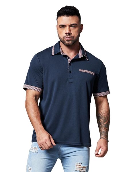 

extended sizes men contrast plaid trim polo shirt x3ux#, White;black