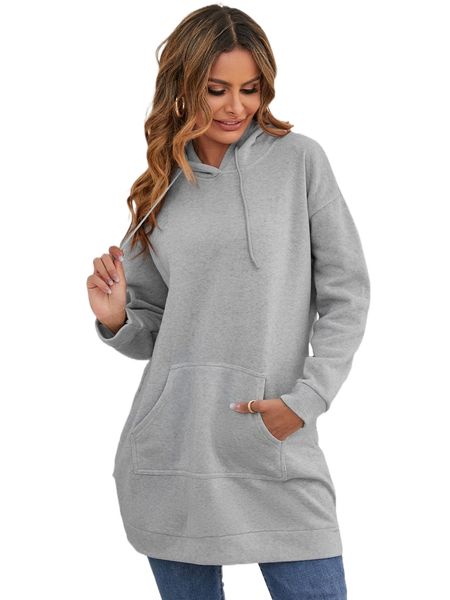 

drop shoulder drawstring hoodie r7h5#, Black