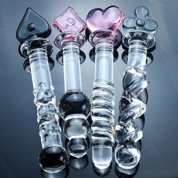 Neue 4 Stile Kristall Glas Dildo Poker Form Vaginal Anal Butt Plug Selbst Komfort Masturbator Perlen sexy Spielzeug für Frau männer